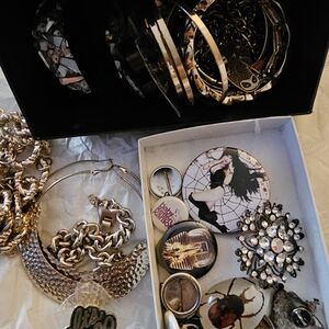 Mystery Jewlery Bundle GOLD necklaces, Earrings, Buttons, Brooch,and Bracelets!